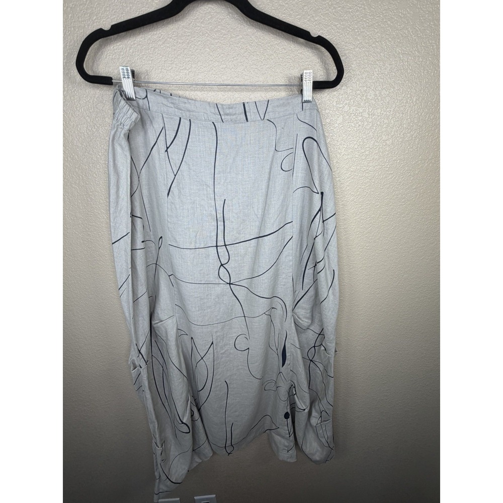 Night Studio Linen 2pc Set XL 100%‎ Linen Abstract Top Skirt Resort Coastal - Picture 3 of 10